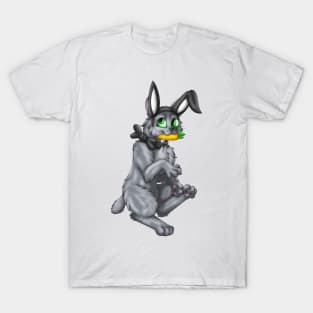 Bobtail BunnyCat: Blue (Black) T-Shirt